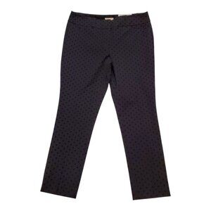 NEW LOFT Outlet SZ 12 Womens Black Flocked Polka Dot Mid-Rise Dress Trouser Pant